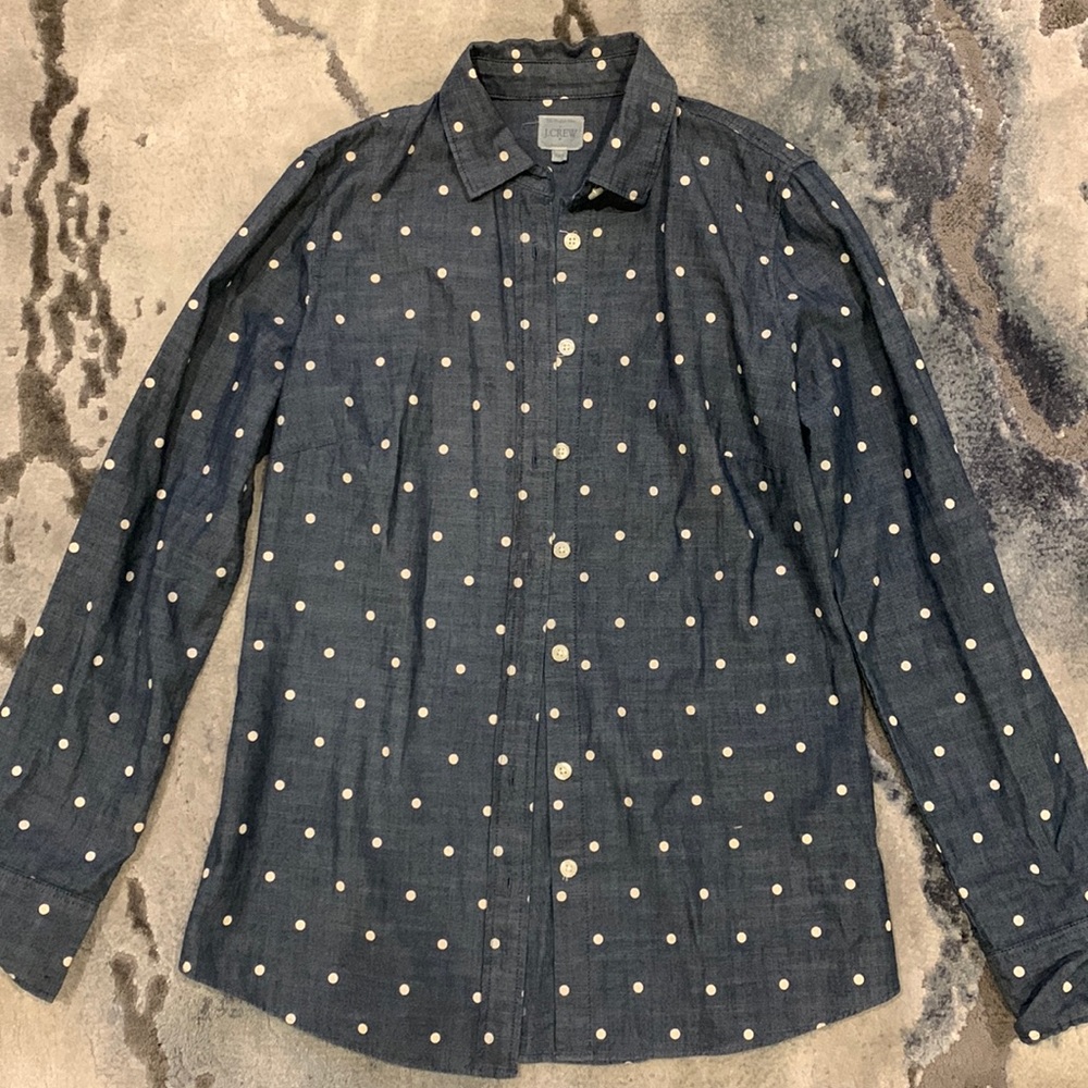 J. Crew Polka Dot Chambray Boy Shirt Sz XXS